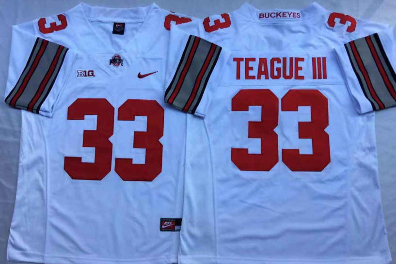 NCAA Men Ohio State Buckeyes White #33 TEAGUE III->ncaa teams->NCAA Jersey